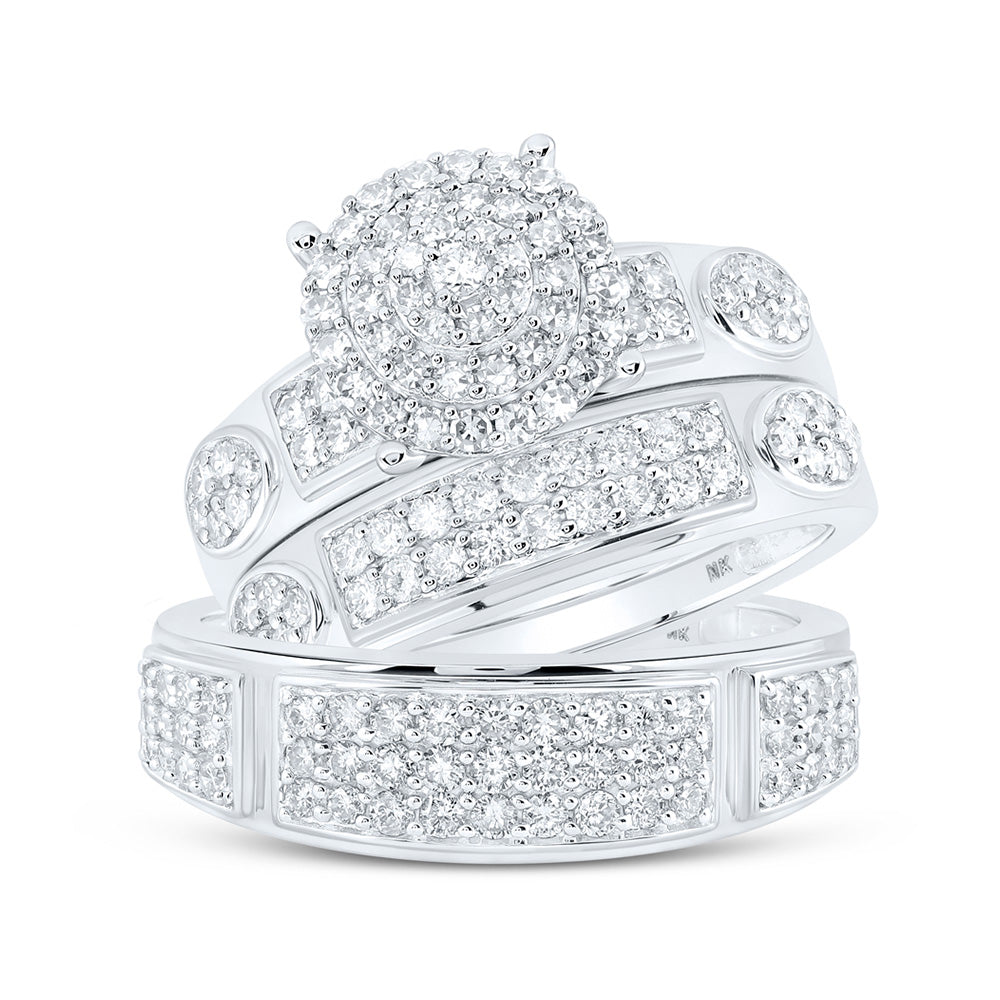 10K White Or Yellow Gold His Hers Round Diamond Cluster Matching Wedding Set, Womens Size: 5-10, Mens Size: 7-13