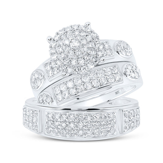 10K White Or Yellow Gold His Hers Round Diamond Cluster Matching Wedding Set, Womens Size: 5-10, Mens Size: 7-13