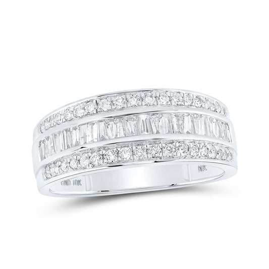 10K White Or Yellow Gold Mens Baguette Diamond Band Ring , Mens Size: 7-13