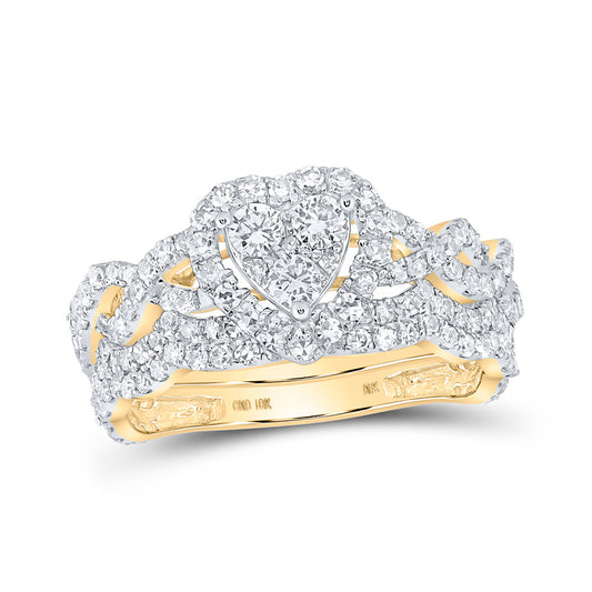 10K Yellow Gold Round Diamond Bridal Wedding Ring Band Set 1-1/4 Cttw, Womens Size: 5-10