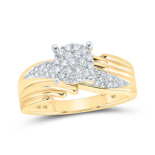 10K Yellow Gold Round Diamond Cluster Bridal Wedding Engagement Ring 3/8 Cttw, Womens Size: 5-10