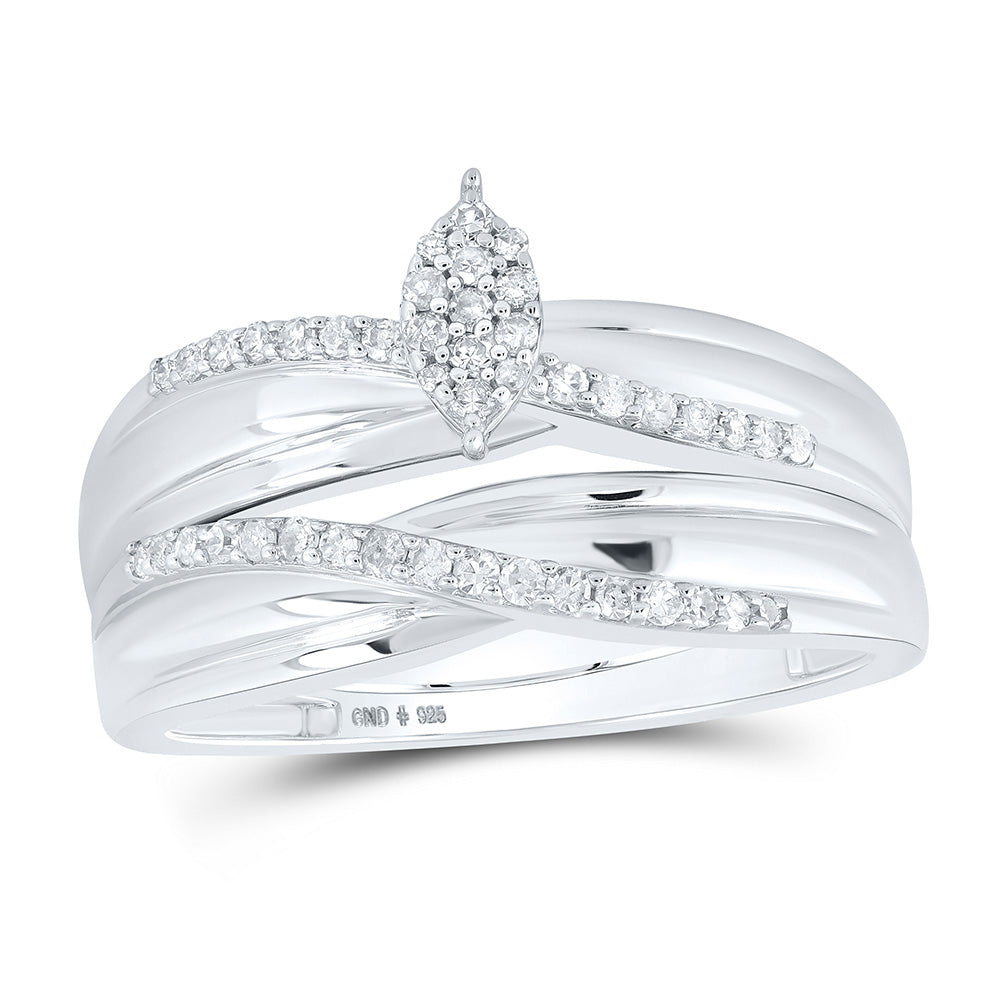 Sterling Silver His Hers Round Diamond Cluster Matching Wedding Set 1/3 Cttw, Womens Size: 5-10, Mens Size: 7-13