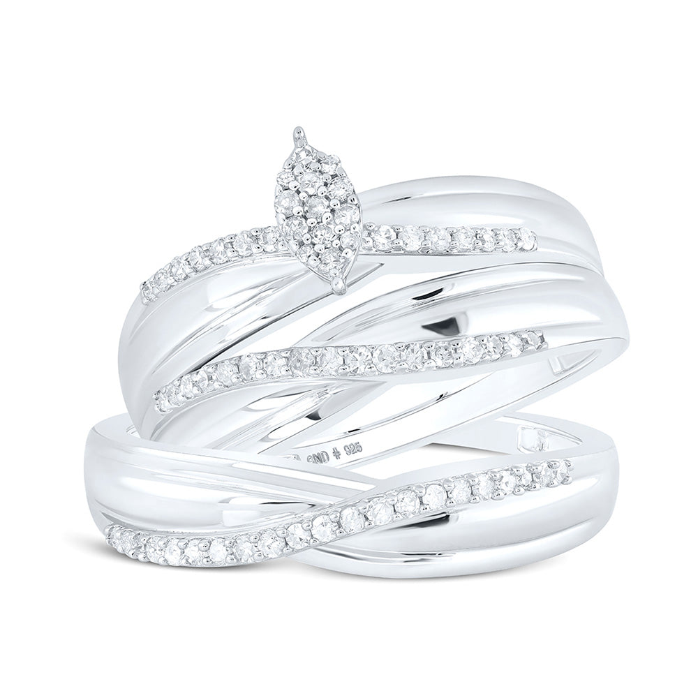 Sterling Silver His Hers Round Diamond Cluster Matching Wedding Set 1/3 Cttw, Womens Size: 5-10, Mens Size: 7-13