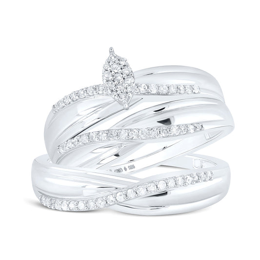 Sterling Silver His Hers Round Diamond Cluster Matching Wedding Set 1/3 Cttw, Womens Size: 5-10, Mens Size: 7-13