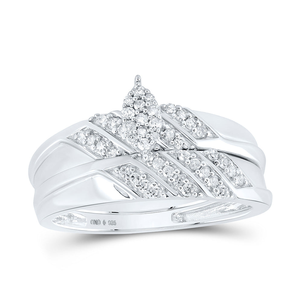 Sterling Silver His Hers Round Diamond Cluster Matching Wedding Set 1/3 Cttw, Womens Size: 5-10, Mens Size: 7-13