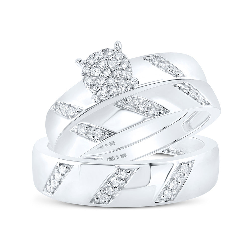 Sterling Silver His Hers Round Diamond Cluster Matching Wedding Set 1/4 Cttw, Womens Size: 5-10, Mens Size: 7-13