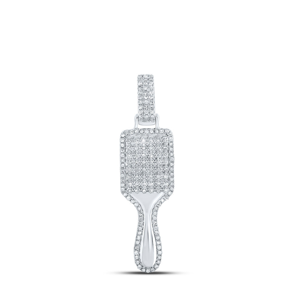 10K Yellow Gold Or Sterling Silver Womens Round Diamond Hair Brush Fashion Pendant