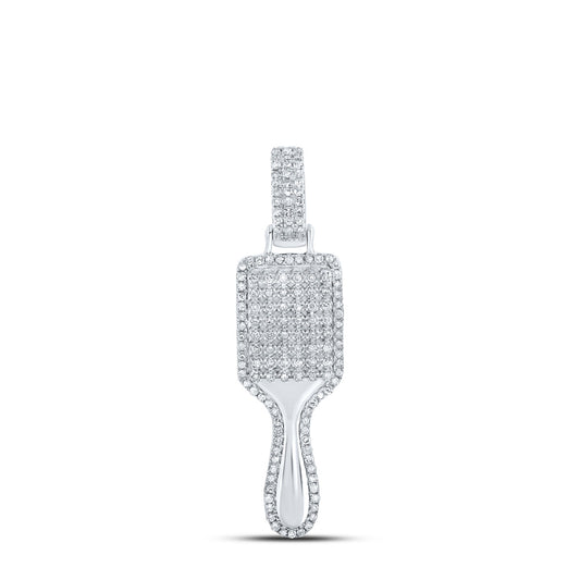 10K Yellow Gold Or Sterling Silver Womens Round Diamond Hair Brush Fashion Pendant