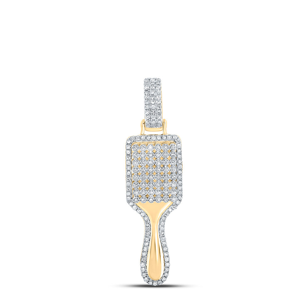 10K Yellow Gold Or Sterling Silver Womens Round Diamond Hair Brush Fashion Pendant