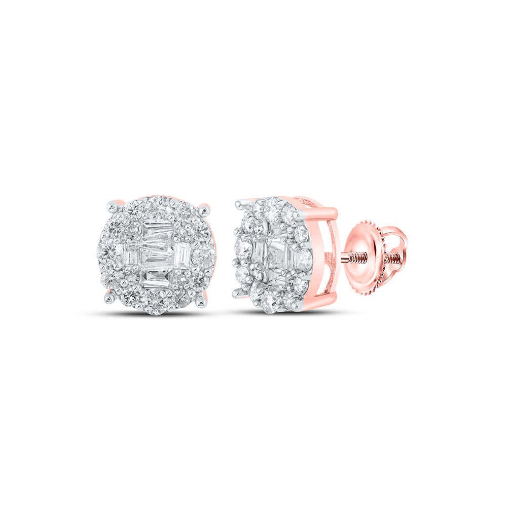 10K Rose Gold Baguette Diamond Cluster Earrings 5/8 Cttw, Length: 0.3 In, Width: 0.31 In