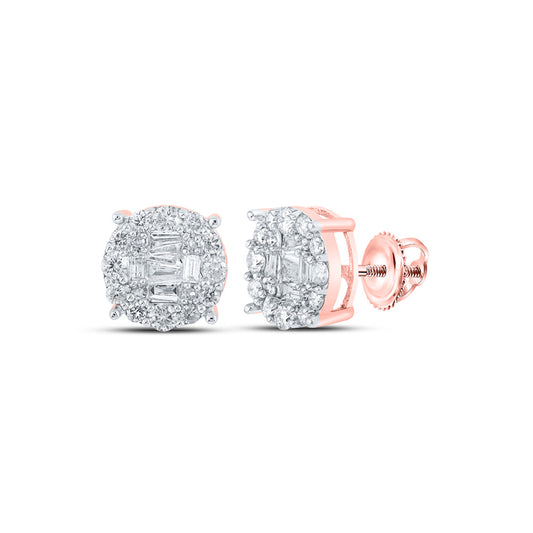 10K Rose Gold Baguette Diamond Cluster Earrings 5/8 Cttw, Length: 0.3 In, Width: 0.31 In