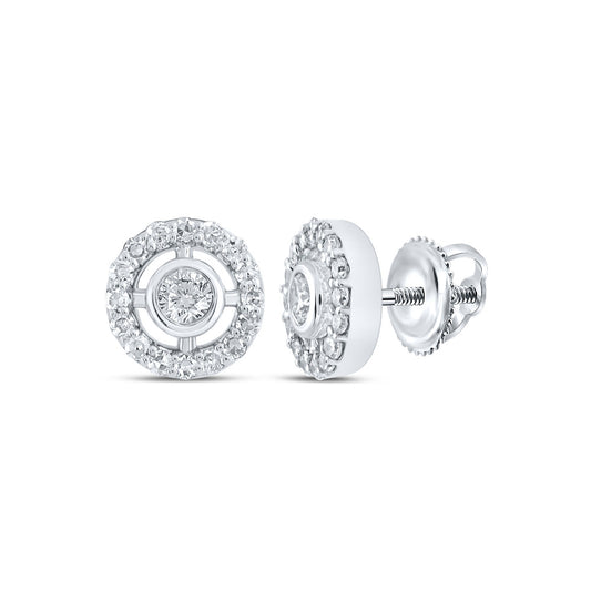 10K White Gold Womens Round Diamond Circle Earrings 1/4 Cttw