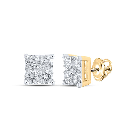 10K Yellow Gold Womens Round Diamond Square Earrings 1/4 Cttw, Length: 0.17 In, Width: 0.18 In