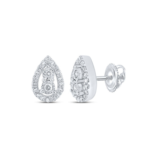 10K White Or Yellow Gold Womens Round Diamond Teardrop Earrings