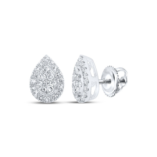 10K White Gold Womens Round Diamond Teardrop Earrings 1/4 Cttw