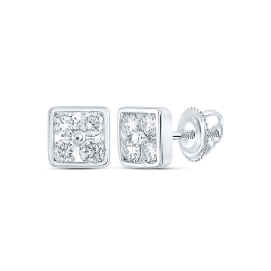 10K White Or Yellow Gold Womens Round Diamond Square Earrings