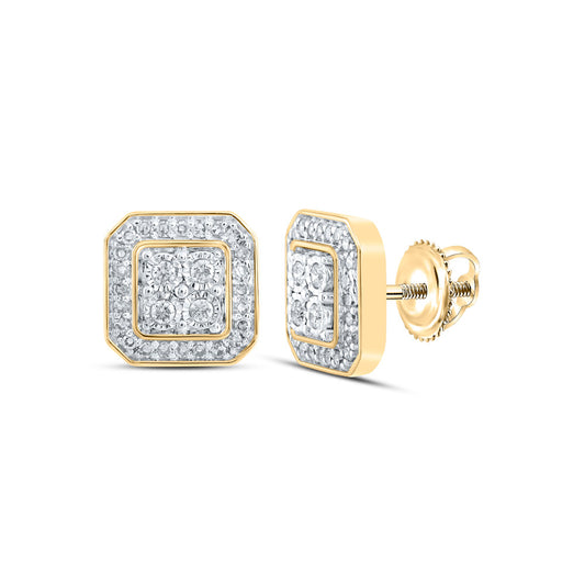 10K Yellow Gold Womens Round Diamond Square Earrings 1/3 Cttw