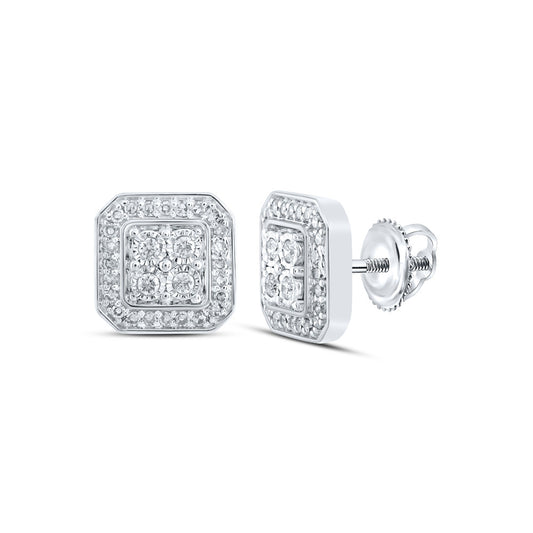 10K White Or Yellow Gold Womens Round Diamond Square Earrings