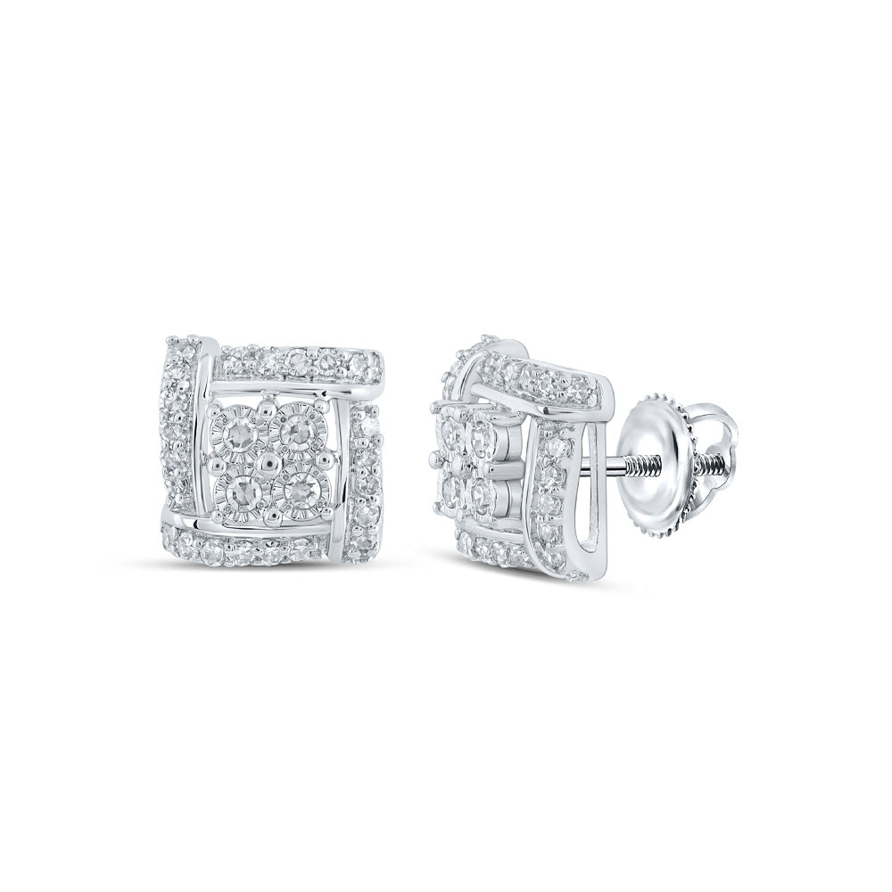 10K White Or Yellow Gold Womens Round Diamond Square Earrings
