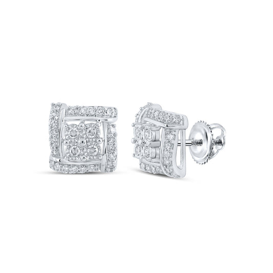 10K White Or Yellow Gold Womens Round Diamond Square Earrings