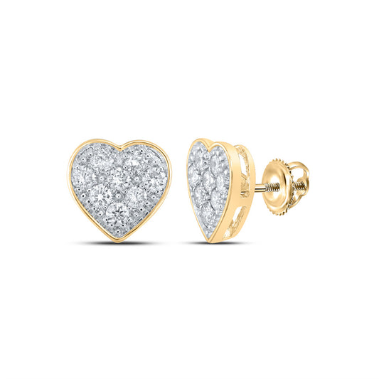 10K Yellow Gold Womens Round Diamond Heart Earrings 1/3 Cttw, Length: 0.28 In, Width: 0.26 In