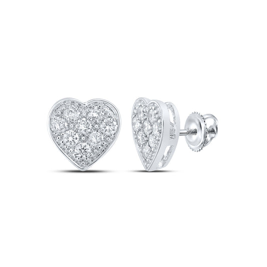 10K White Or Yellow Gold Womens Round Diamond Heart Earrings