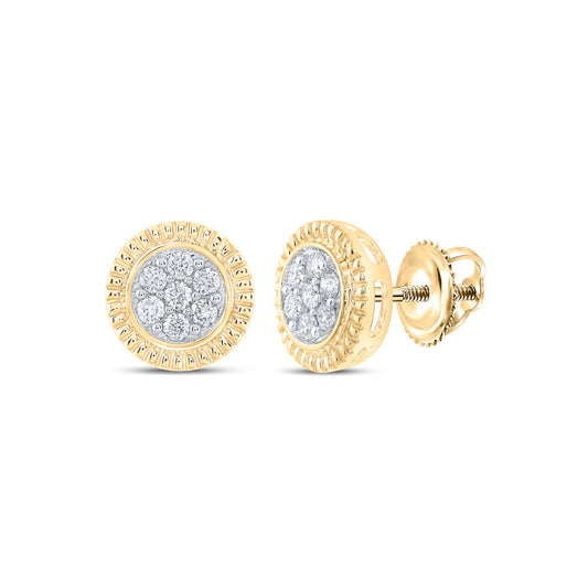10K Yellow Gold Womens Round Diamond Flower Cluster Earrings 1/4 Cttw, Length: 0.29 In, Width: 0.31 In