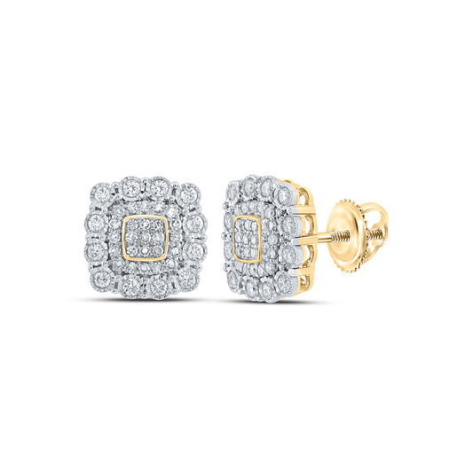10K Yellow Gold Womens Round Diamond Square Earrings 1/2 Cttw