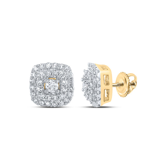 10K Yellow Gold Womens Round Diamond Square Earrings 1/3 Cttw, Length: 0.26 In, Width: 0.25 In