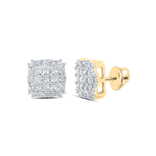 10K Yellow Gold Womens Round Diamond Square Earrings 1/3 Cttw, Length: 0.3 In, Width: 0.31 In