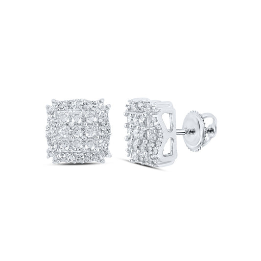 10K White Or Yellow Gold Womens Round Diamond Square Earrings