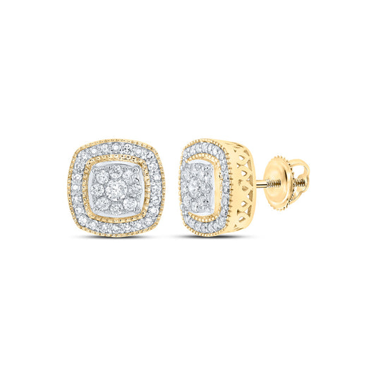 10K Yellow Gold Womens Round Diamond Square Earrings 1/2 Cttw, Length: 0.39 In, Width: 0.39 In