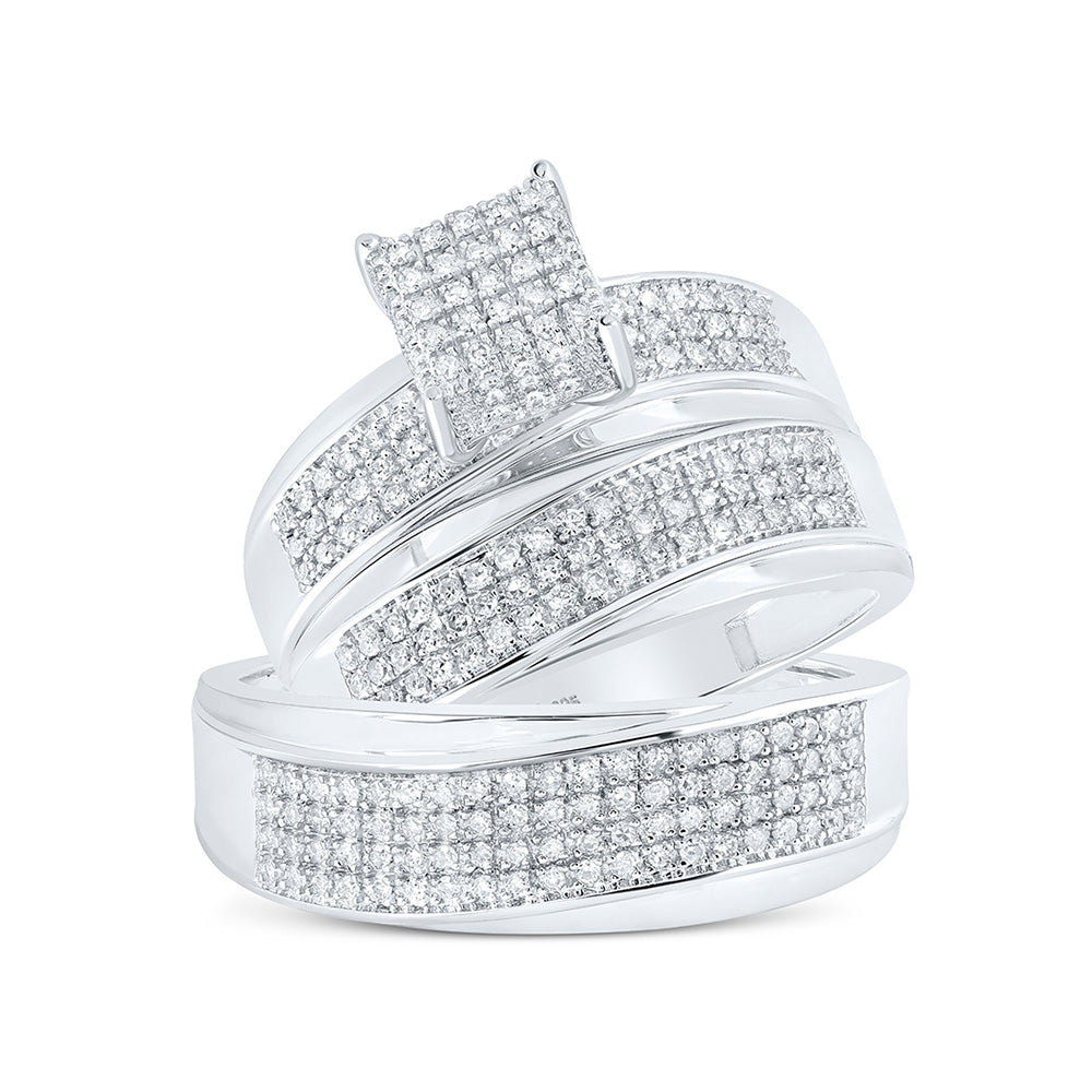 Sterling Silver His Hers Round Diamond Cluster Matching Wedding Set 1/2 Cttw, Womens Size: 5-10, Mens Size: 7-13