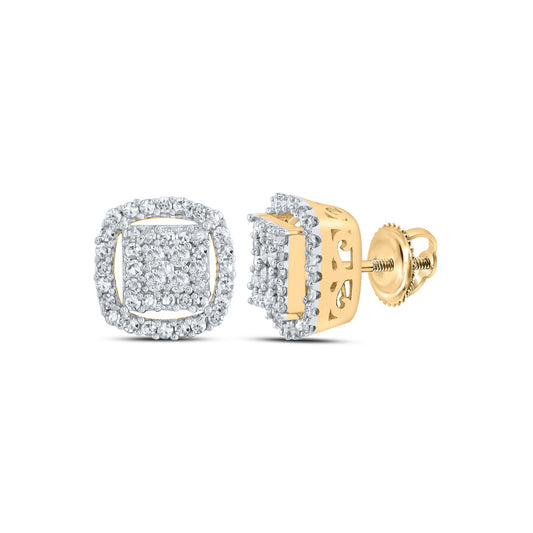 10K Yellow Gold Womens Round Diamond Square Earrings 3/8 Cttw