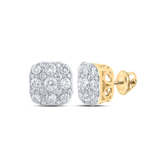 10K Yellow Gold Womens Round Diamond Square Earrings 1 Cttw, Length: 0.31 In, Width: 0.31 In
