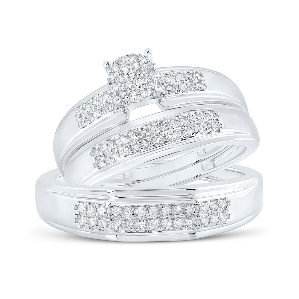 Sterling Silver His Hers Round Diamond Cluster Matching Wedding Set 3/8 Cttw, Womens Size: 5-10, Mens Size: 7-13