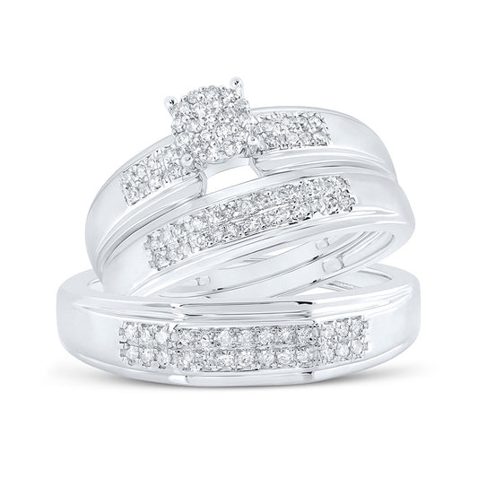 Sterling Silver His Hers Round Diamond Cluster Matching Wedding Set 3/8 Cttw, Womens Size: 5-10, Mens Size: 7-13