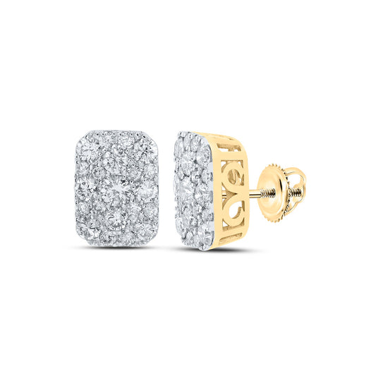 10K Yellow Gold Womens Round Diamond Rectangle Cluster Earrings 1 Cttw