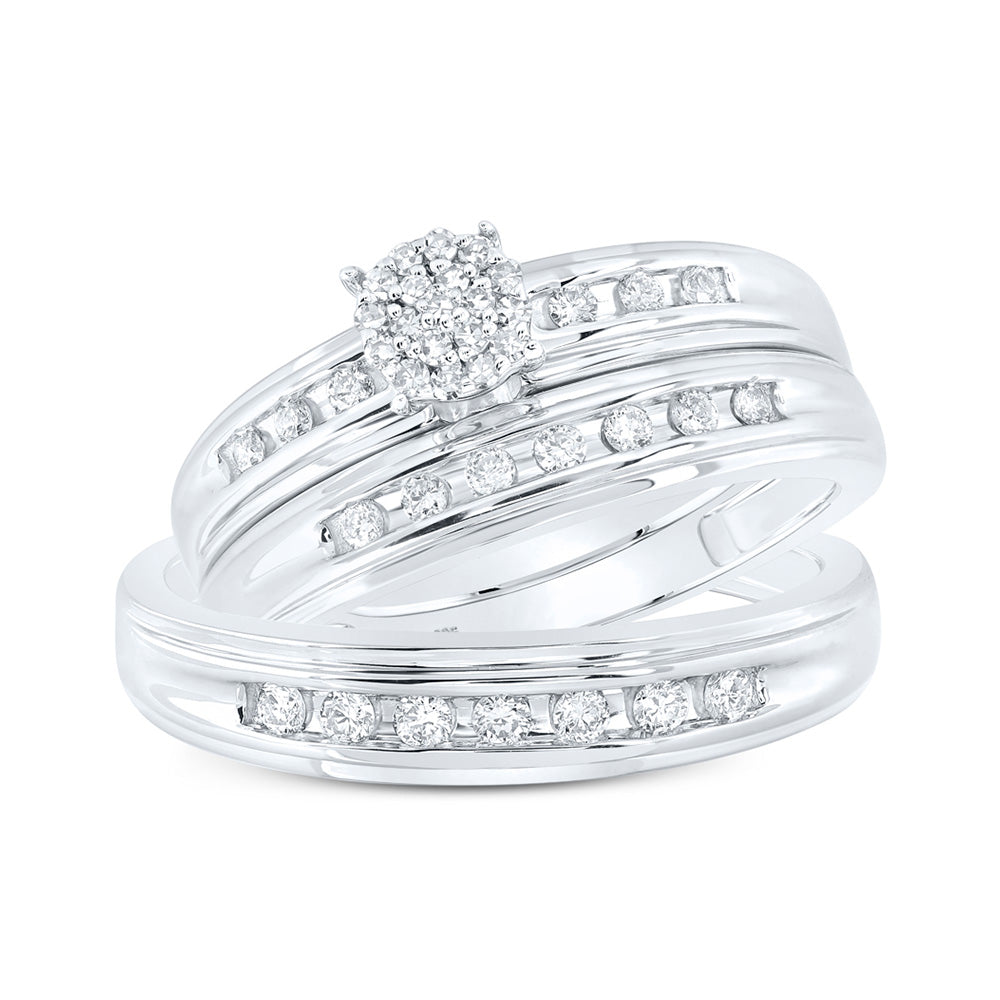 Sterling Silver His Hers Round Diamond Cluster Matching Wedding Set 3/8 Cttw, Womens Size: 5-10, Mens Size: 7-13