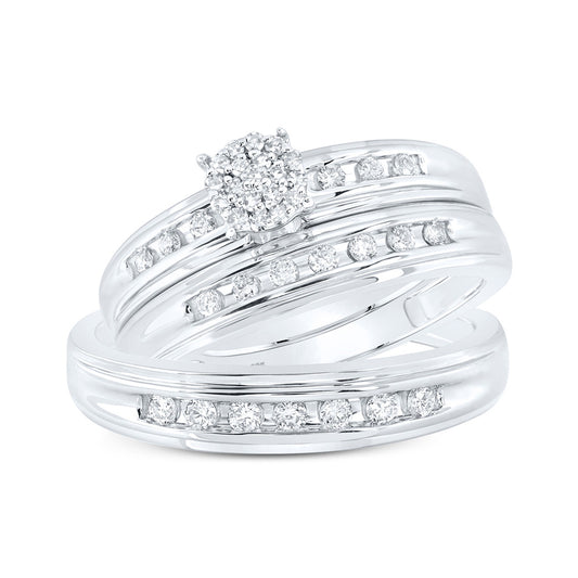 Sterling Silver His Hers Round Diamond Cluster Matching Wedding Set 3/8 Cttw, Womens Size: 5-10, Mens Size: 7-13