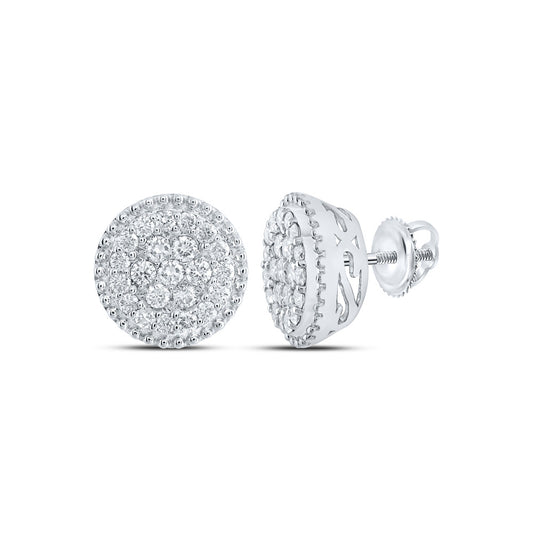 10K White Gold Womens Round Diamond Cluster Earrings 1 Cttw, Length: 0.35 In, Width: 0.35 In