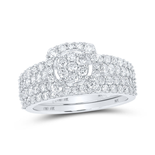 10K White Gold Round Diamond Halo Bridal Wedding Ring Band Set 1-1/2 Cttw, Womens Size: 5-10
