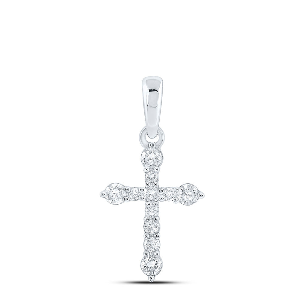 10K Yellow Or White Or Rose Gold Womens Round Diamond Cross Pendant