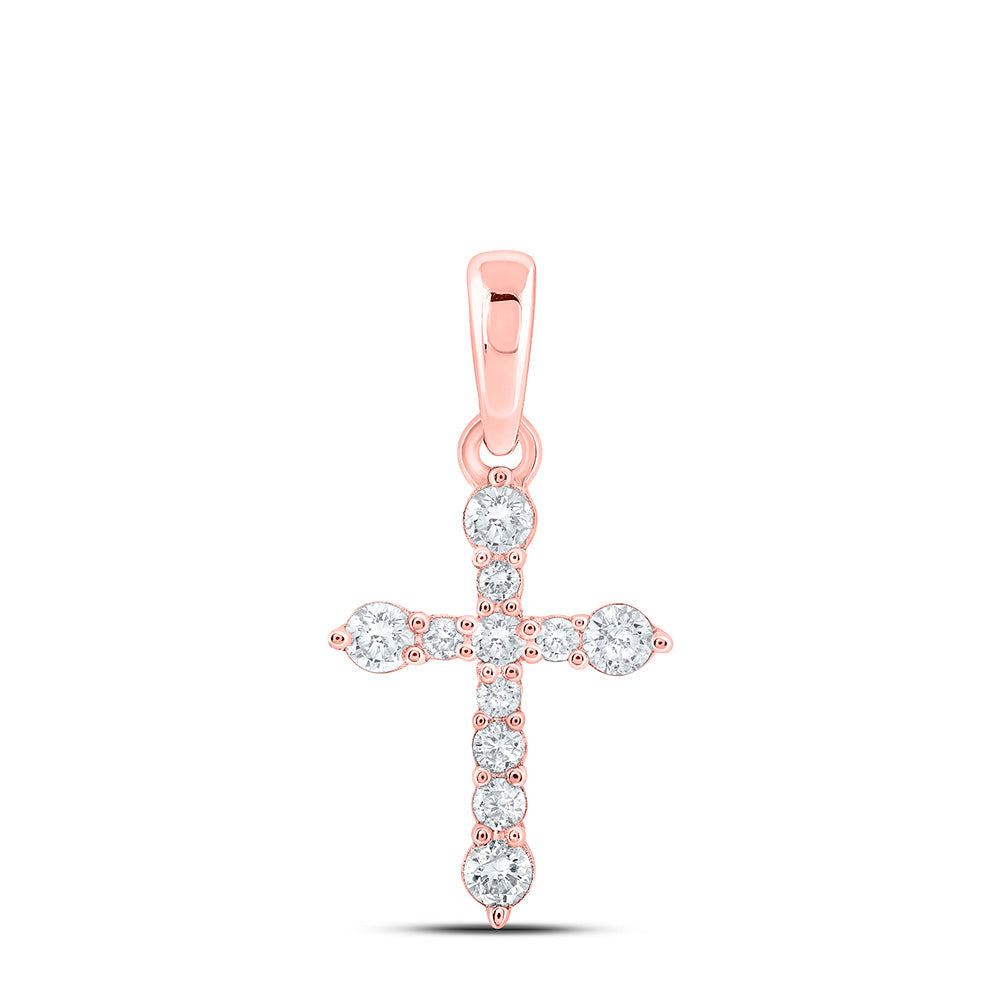 10K Yellow Or White Or Rose Gold Womens Round Diamond Cross Pendant