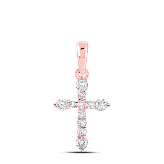 10K Yellow Or White Or Rose Gold Womens Round Diamond Cross Pendant