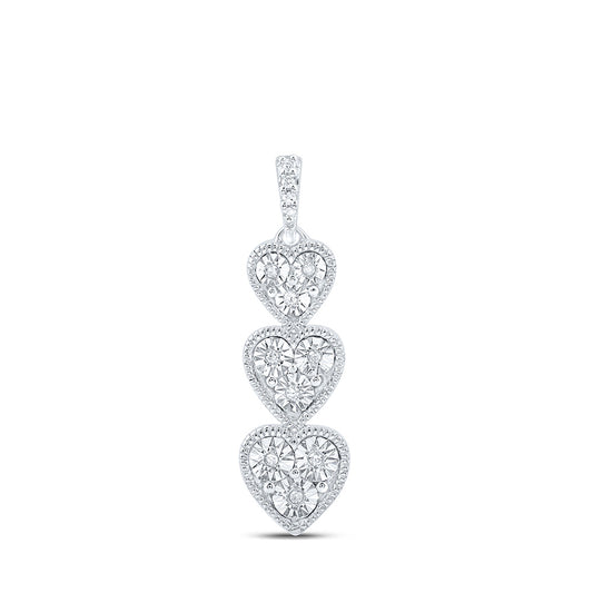 Sterling Silver Womens Round Diamond Triple Heart Pendant 1/20 Cttw, Length: 0.94 In, Width: 0.28 In