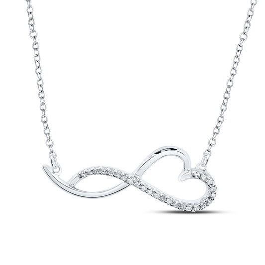 Sterling Silver Womens Round Diamond Heart Necklace 1/12 Cttw, Length: 0.34 In, Width: 0.83 In