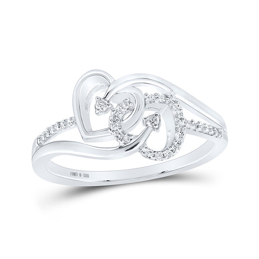 Sterling Silver Womens Round Diamond Heart Ring 1/10 Cttw, Womens Size: 5-10