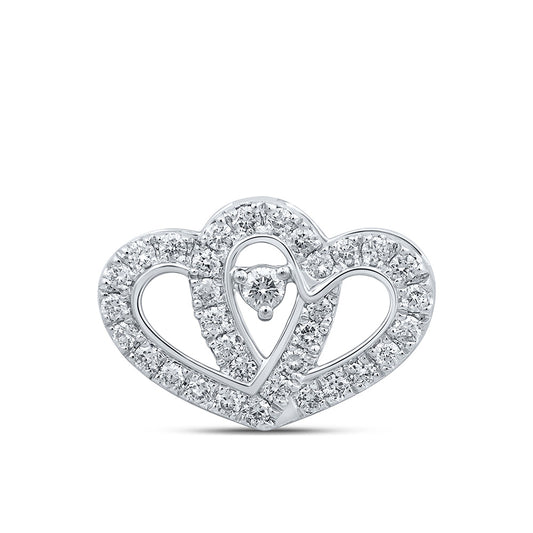 10K White Or Yellow Gold Womens Round Diamond Slide Heart Pendant
