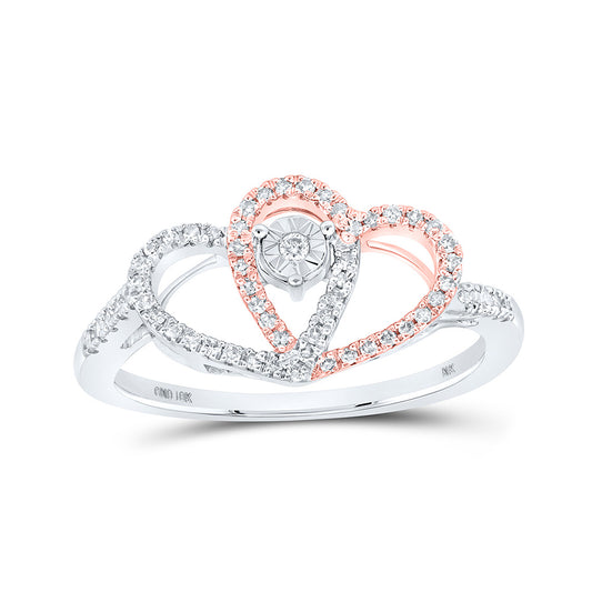 10K Two-tone Gold Womens Round Diamond Overlapping Heart Ring 1/5 Cttw, Womens Size: 5-10